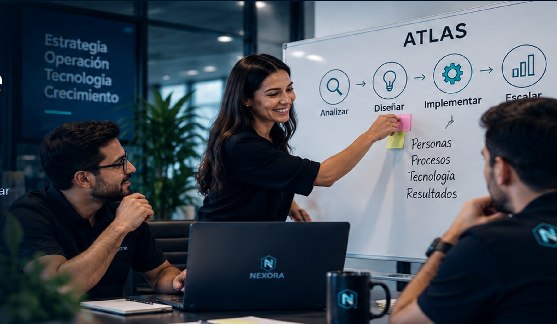 Equipo colaborando alrededor de procesos y resultados