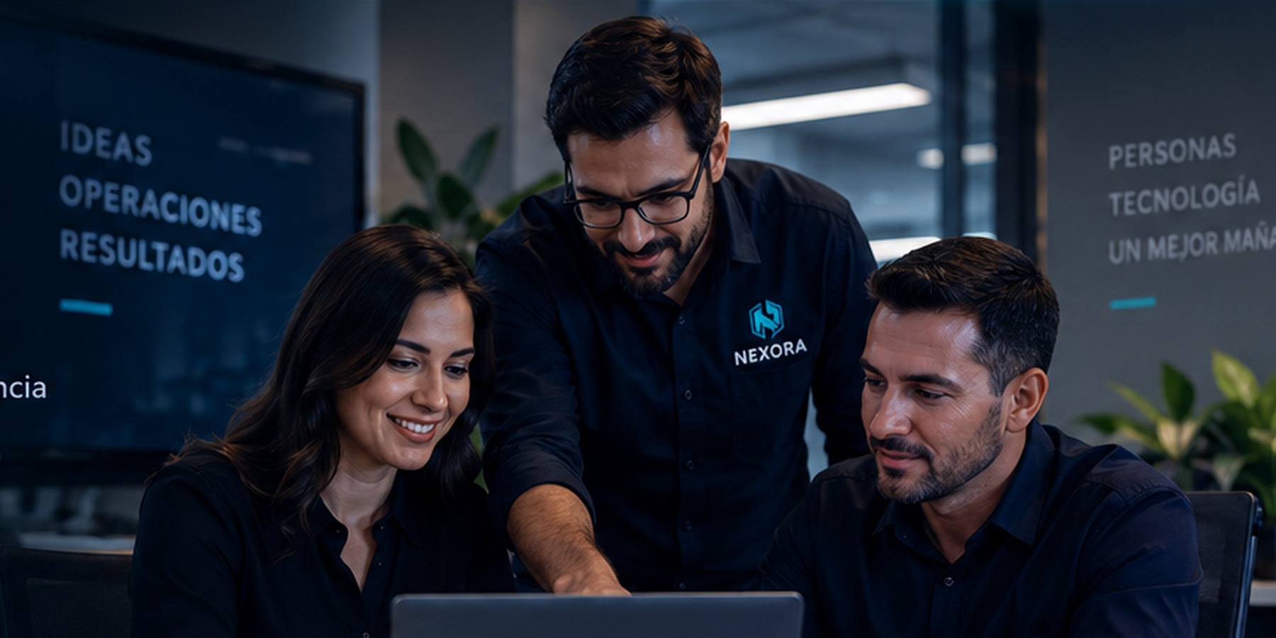 Profesionales trabajando juntos con tecnología