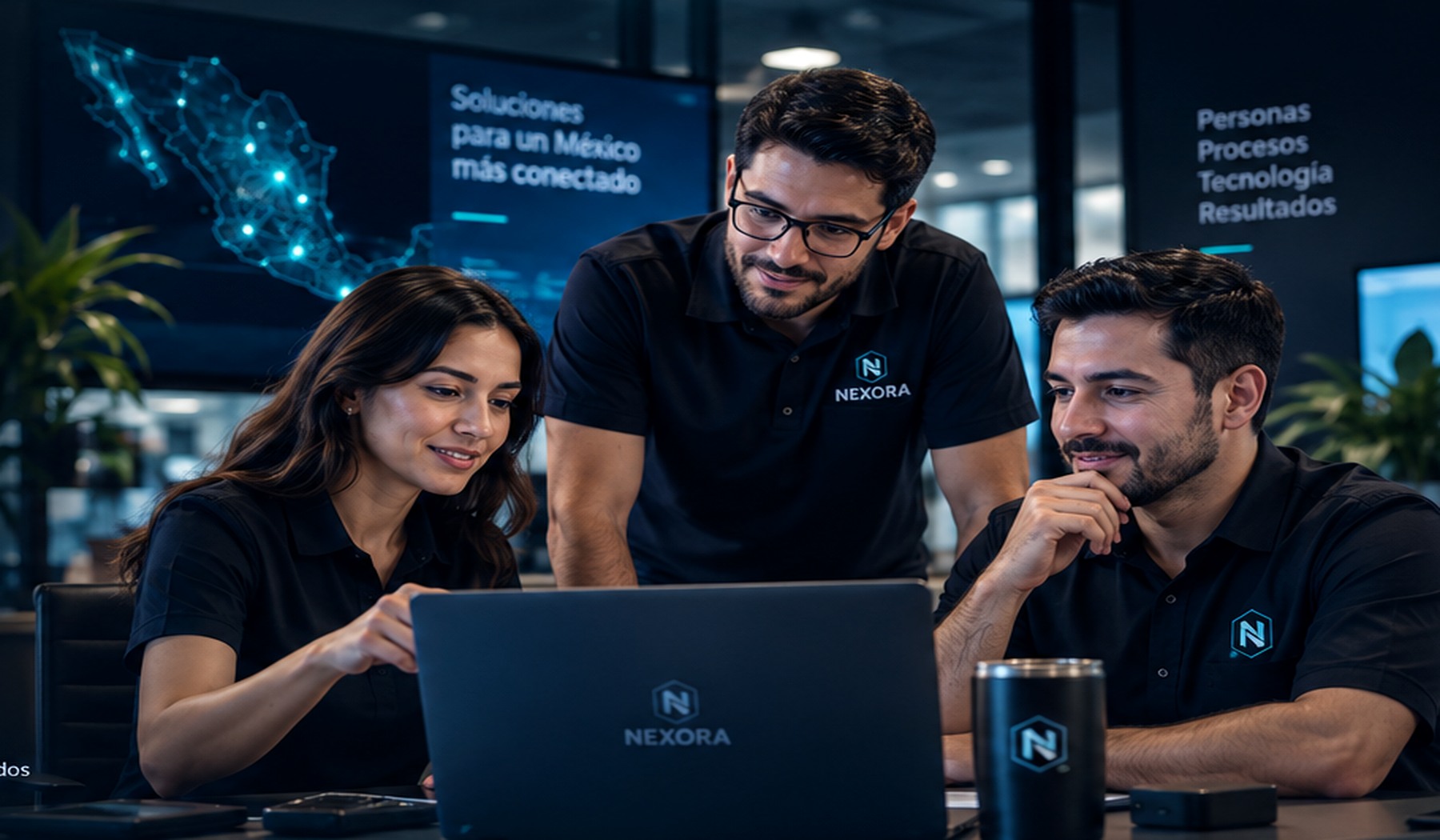 Equipo colaborando alrededor de una solución digital