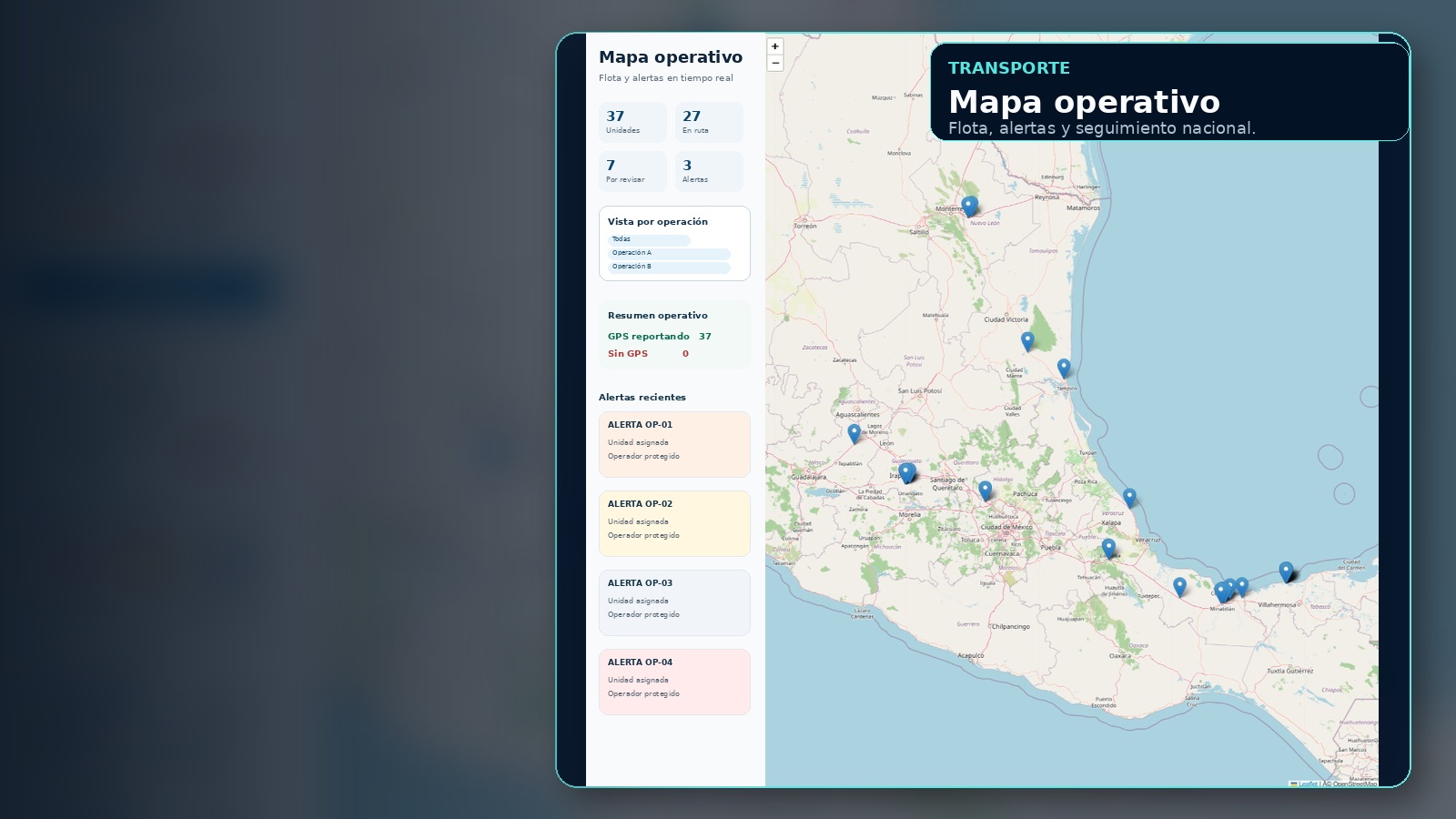 Mapa operativo de transporte con datos anonimizados
