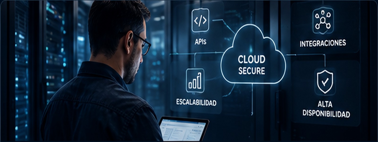 Especialista trabajando con infraestructura cloud, APIs e integraciones